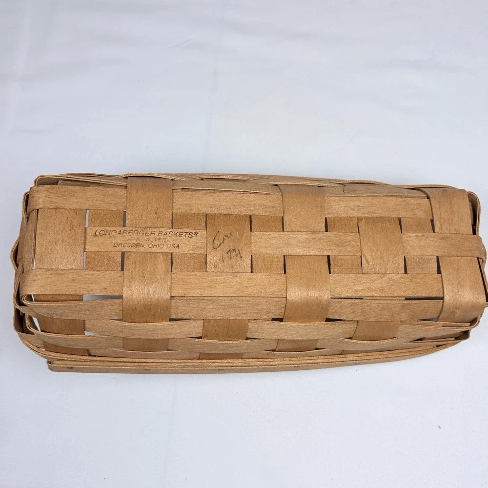 Vtg Longaberger Handwoven Cracker Basket 1991 Signed 2 Fabric Liners Dresden